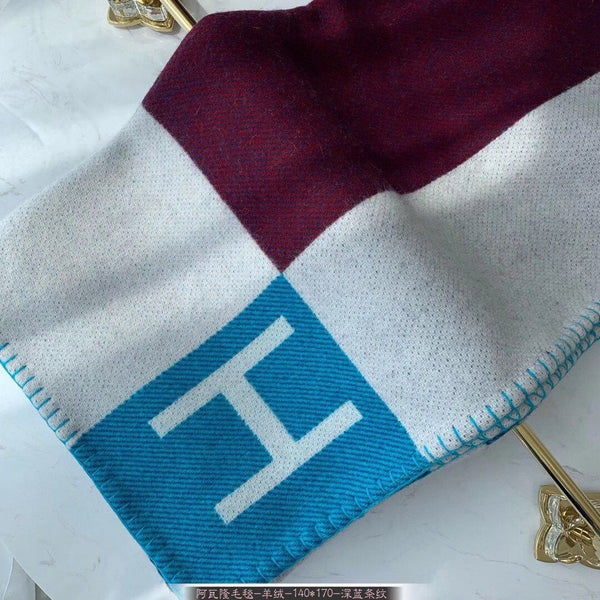 HM Avalon Throw Blanket Ecru Indigo Wool Cashmere