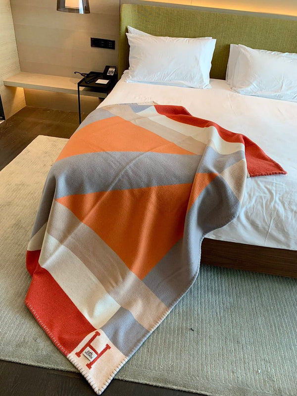 HM Drapeau Blanket Terracotta and Grey Wool Cashmere