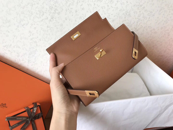 Portafoglio Kelly Long 20 cm in pelle Epsom marrone