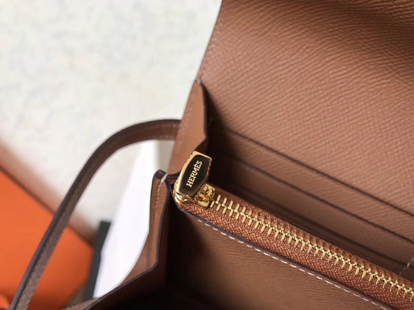 Portafoglio Kelly Long 20 cm in pelle Epsom marrone