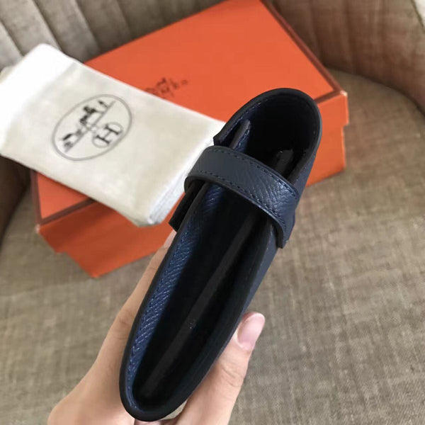 Portafoglio Kelly Long 20 cm in pelle Epsom blu navy