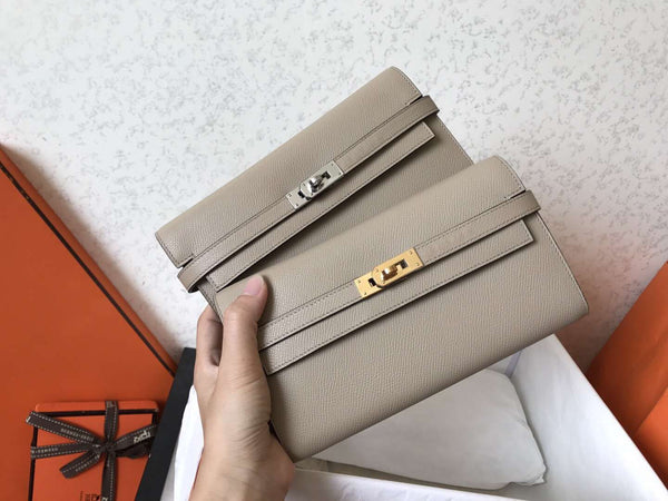 Portafoglio Kelly Long 20 cm in pelle Epsom grigia