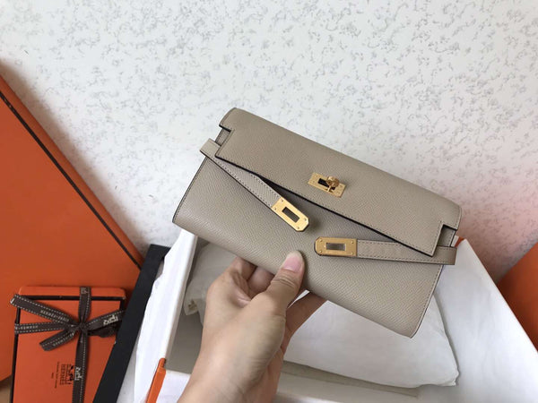 Portafoglio Kelly Long 20 cm in pelle Epsom grigia