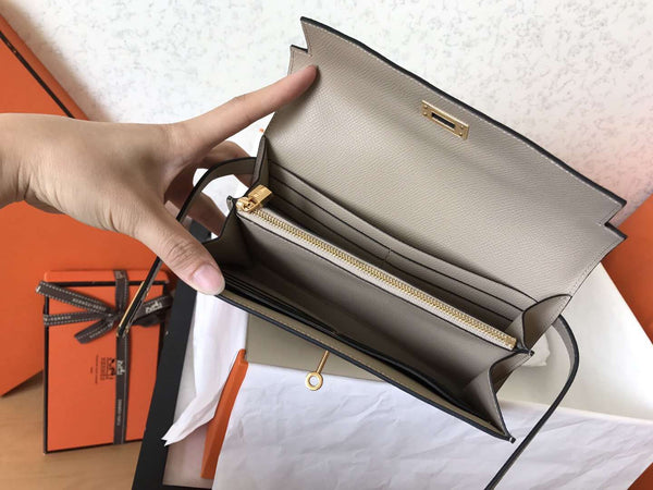 Portafoglio Kelly Long 20 cm in pelle Epsom grigia