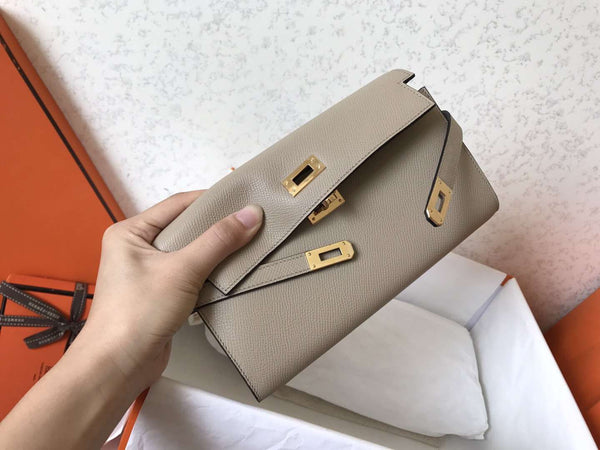 Portafoglio Kelly Long 20 cm in pelle Epsom grigia