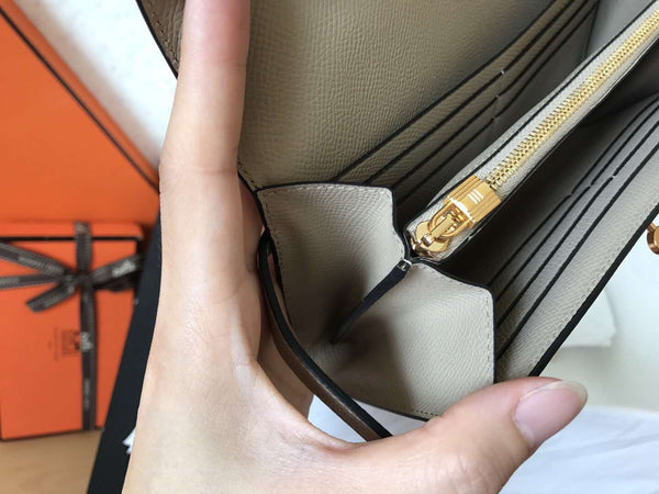 Portafoglio Kelly Long 20 cm in pelle Epsom grigia