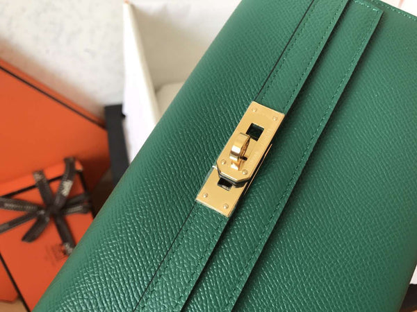 Portafoglio Kelly Long 20 cm in pelle Epsom verde scuro