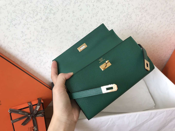 Portafoglio Kelly Long 20 cm in pelle Epsom verde scuro