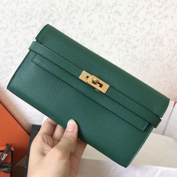 Portafoglio Kelly Long 20 cm in pelle Epsom verde scuro