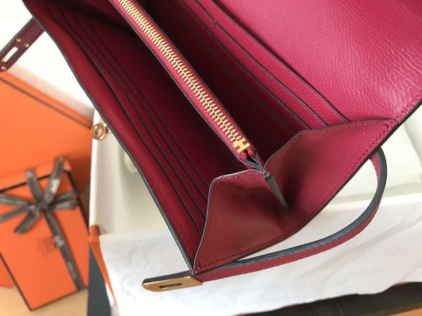 Portafoglio Kelly Long 20 cm in pelle Epsom rosso scuro