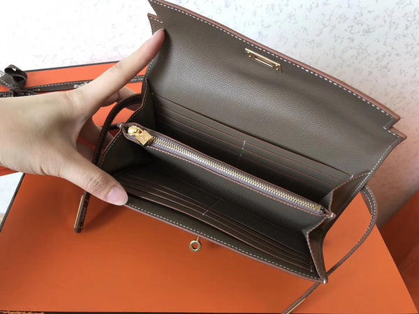 Portafoglio Kelly Long 20 cm in pelle Epsom color talpa