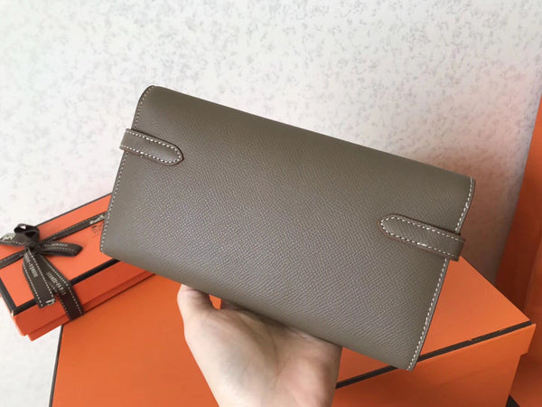 Portafoglio Kelly Long 20 cm in pelle Epsom color talpa