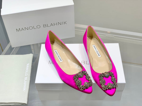 Manolo Diamond Buckle Pumps Dark Pink Silk 327502