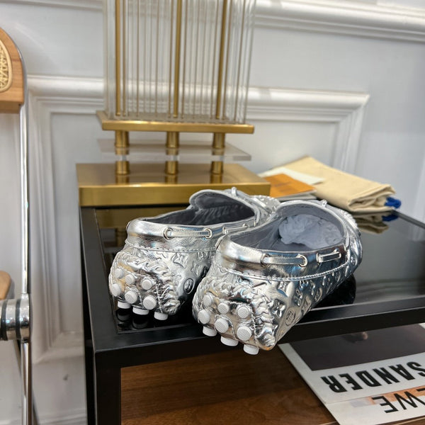 MOCASSINO LV GLORIA FLAT LOGO STAMPATO ARGENTO
