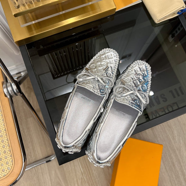 MOCASSINO LV GLORIA FLAT LOGO STAMPATO ARGENTO