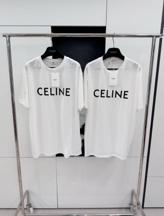 Celine 25 Letter Embroidered T-shirt Cotton