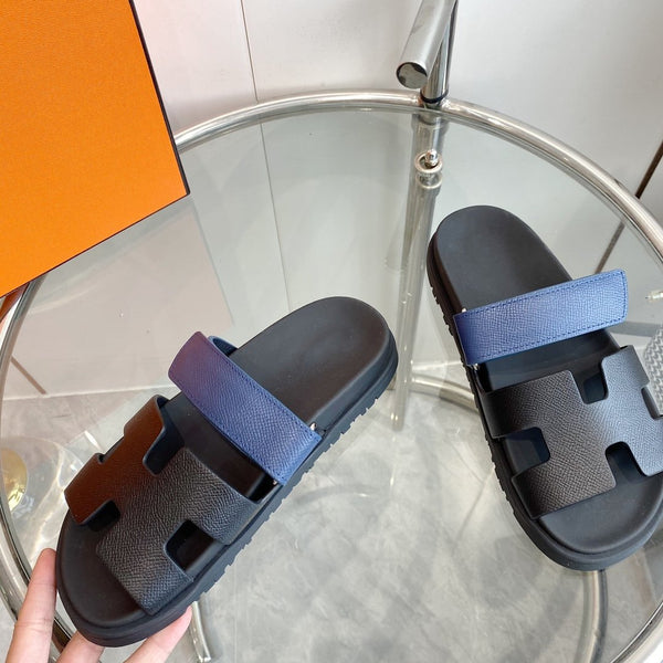 Sandalo Cyprus Nero con cinturini blu in pelle