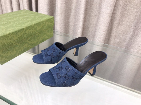 SANDALI CON TACCO ALTO GG E DECORAZIONI DOPPIA G