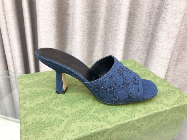 SANDALI CON TACCO ALTO GG E DECORAZIONI DOPPIA G