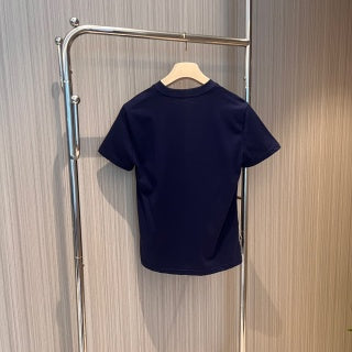 T-shirt in cotone con logo ricamato e lettera Miu Miu