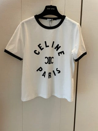 Celine Letter Logo Short-sleeved T-shirt Black and White Cotton