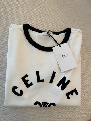 Celine Letter Logo Short-sleeved T-shirt Black and White Cotton