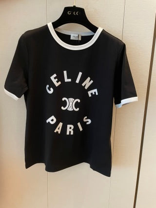 Celine Letter Logo Short-sleeved T-shirt Black and White Cotton