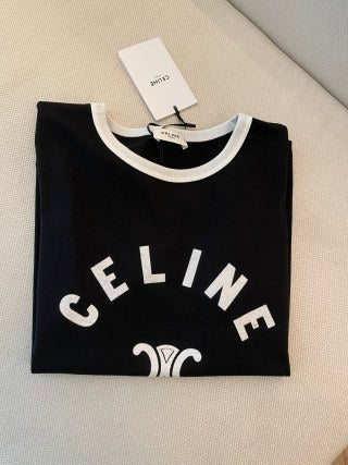 Celine Letter Logo Short-sleeved T-shirt Black and White Cotton