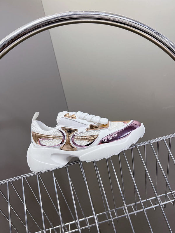 Thick-soled Sneakers Viv Leather Mirrored Mesh Fabric 182227