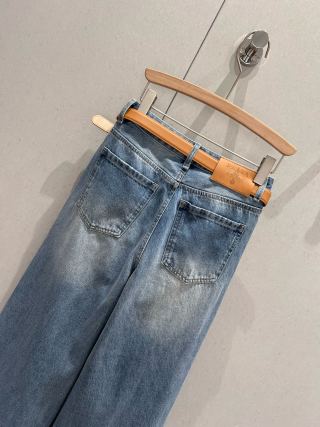 Prada 25 Triangle Straight Denim Pants with belt Cotton 210377