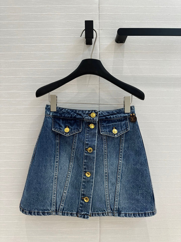 LV 25 Denim Skirt Blue Cotton