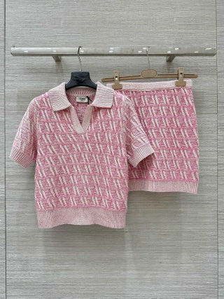 Fendi 25 Monogram Set Cherry Pink Silk Wool