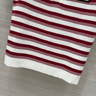 Miu Miu 25 Striped Polo Collar Short-sleeved Top Wool