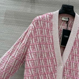 Fendi 2025 V-neck Cardigan Cherry Pink Wool