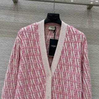 Fendi 2025 V-neck Cardigan Cherry Pink Wool