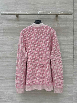Fendi 2025 V-neck Cardigan Cherry Pink Wool