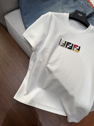 Fendi Embroidered Beaded T-shirt Black White Cotton