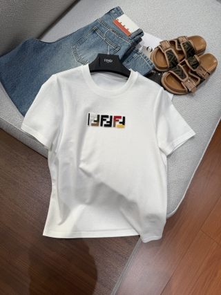 Fendi Embroidered Beaded T-shirt Black White Cotton