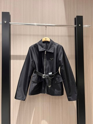 Prada Belted Jackets Black and White Poliamide
