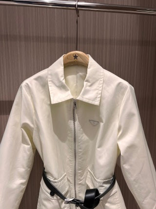 Prada Belted Jackets Black and White Poliamide