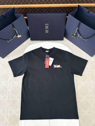 CD 25 Snake-shaped Letter Embroidered Short Sleeves T-shirt Cotton