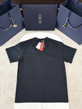 CD 25 Snake-shaped Letter Embroidered Short Sleeves T-shirt Cotton