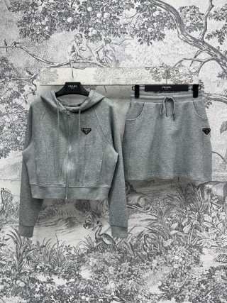 Prada 25 Hooded Jacket and Skirt set Black and Gray Cotton