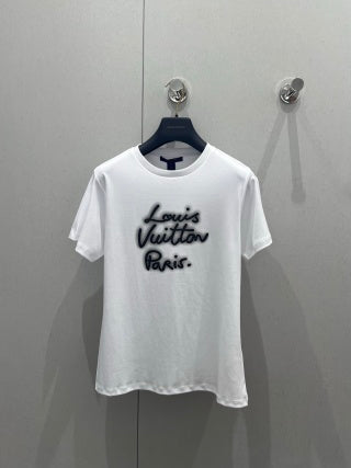 LV 25 Neck Short-Sleeved T-shirt Black White Cotton 213651