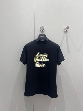 LV 25 Neck Short-Sleeved T-shirt Black White Cotton 213651