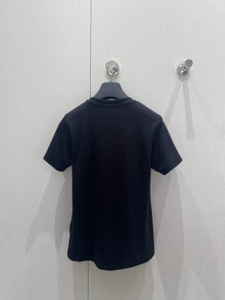 LV 25 Neck Short-Sleeved T-shirt Black White Cotton 213651