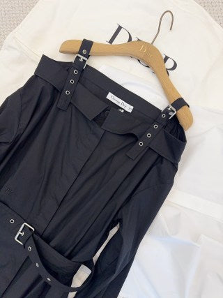 CD 25 Off-shoulder Shirt Dress Black White Cotton