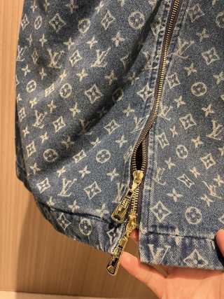 LV Denim Fabric Double Head Zipper Dress Black Blue Cotton
