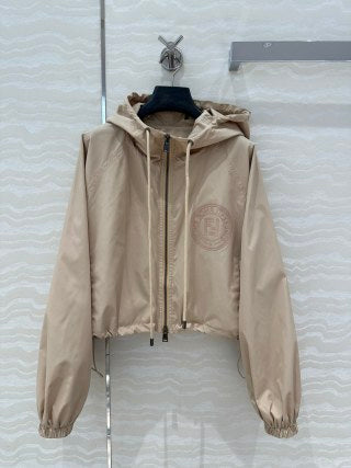 Fendi Hooded Jacket Set Beige Silk Fabric