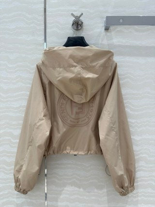 Fendi Hooded Jacket Set Beige Silk Fabric